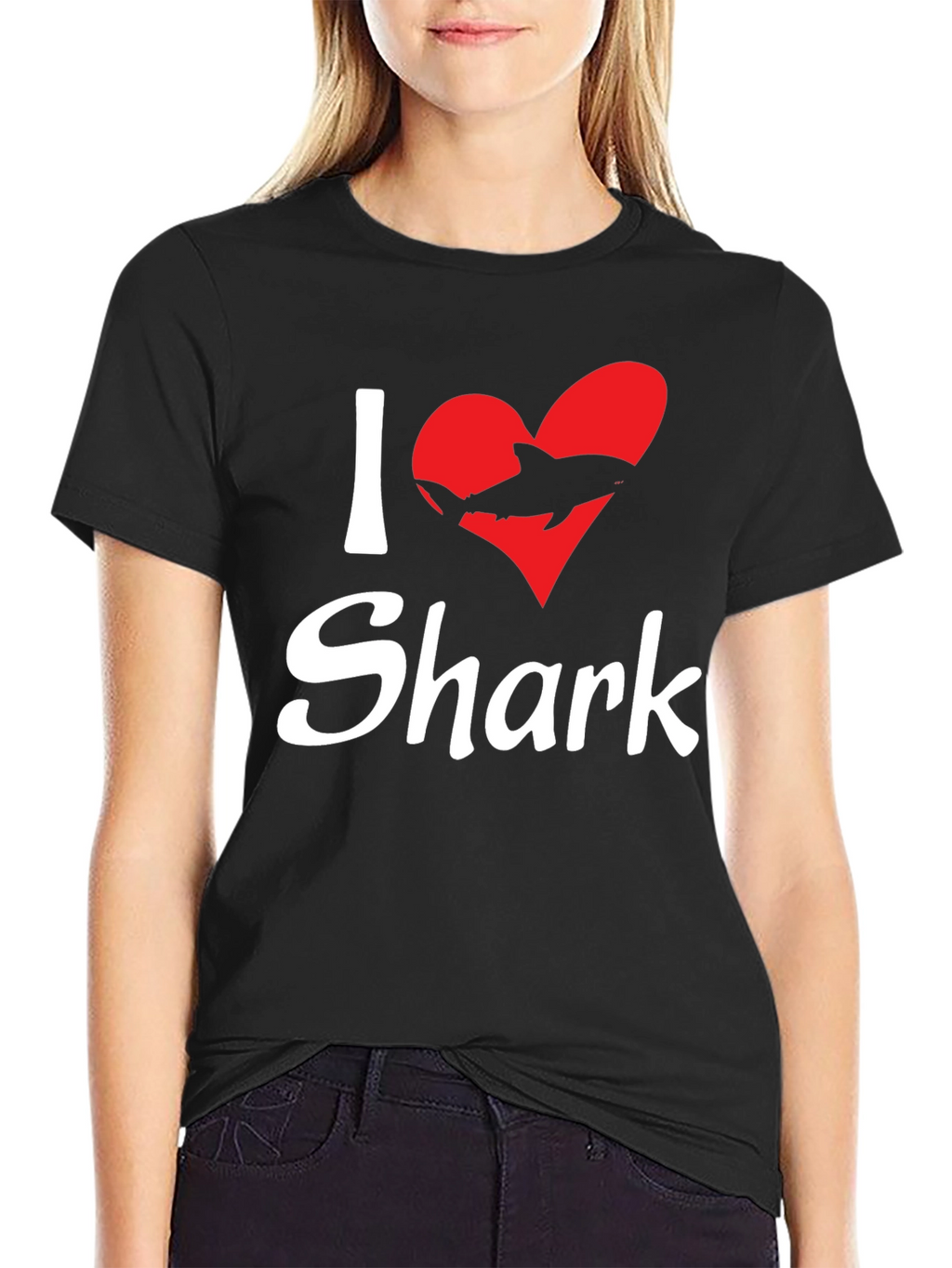 I Love Sharks Black Graphic T-Shirt
