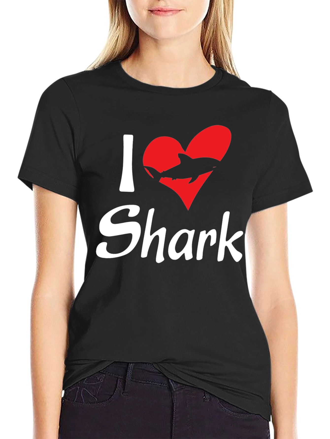 I Love Sharks Black Graphic T-Shirt