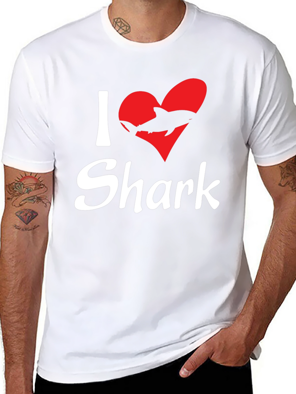 I Love Sharks Black Graphic T-Shirt