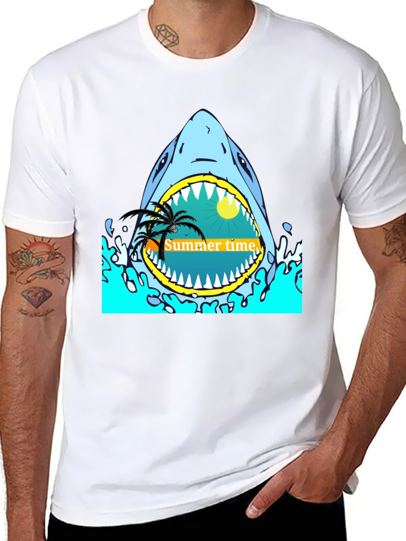 Summer Time Shark Graphic Tee - Black T-Shirt