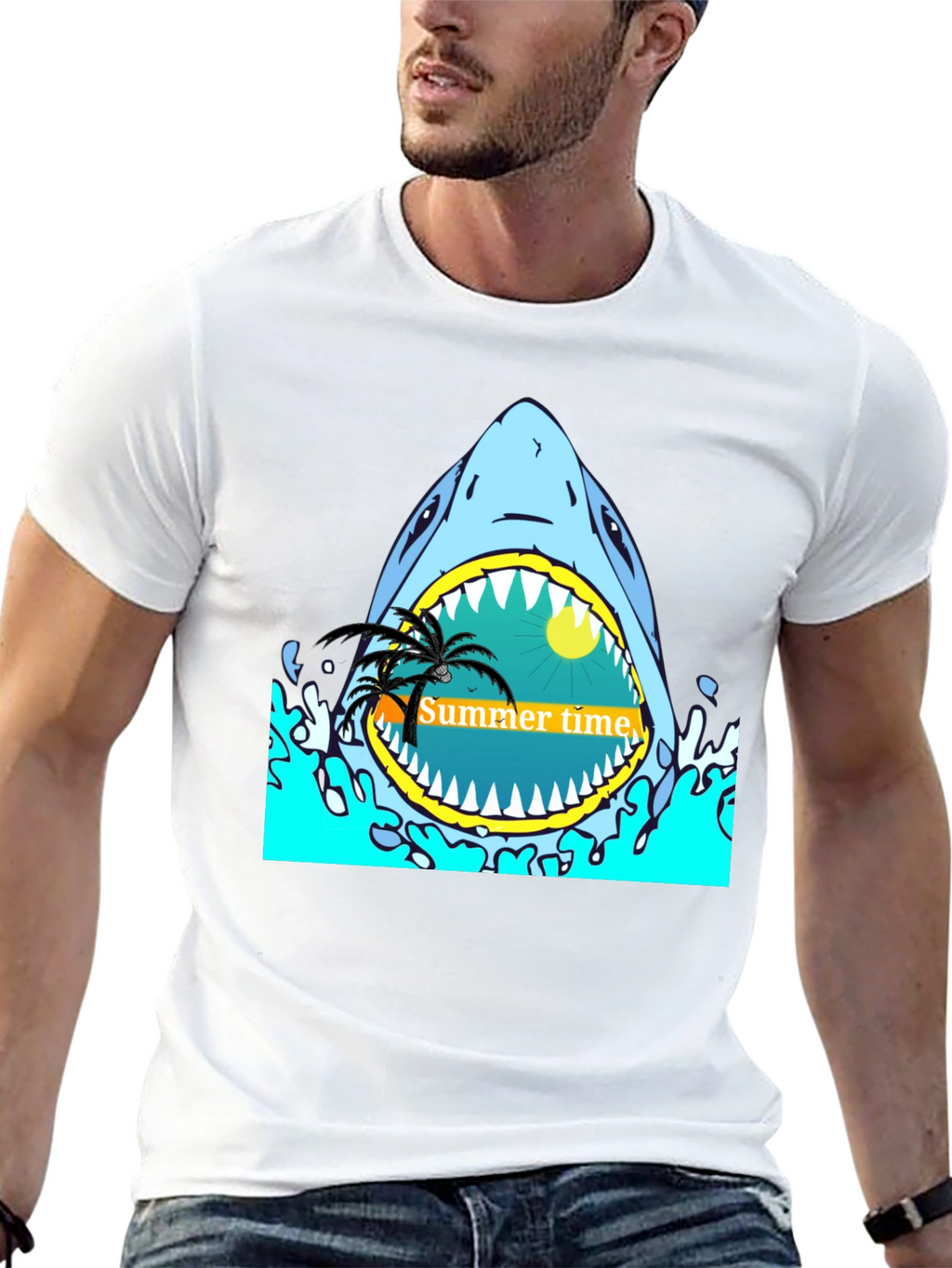 Summer Time Shark Graphic Tee - Black T-Shirt