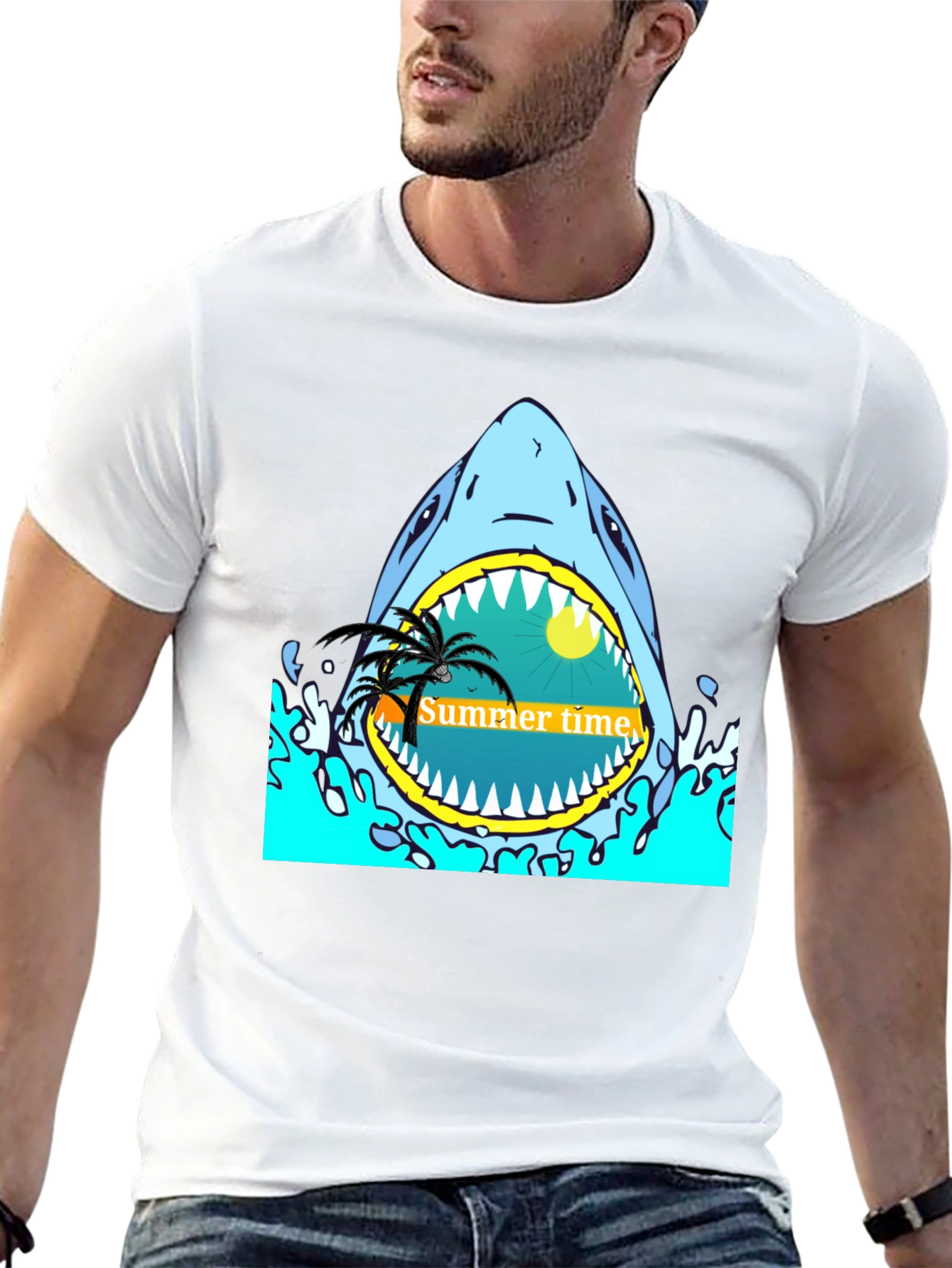 Summer Time Shark Graphic Tee - Black T-Shirt