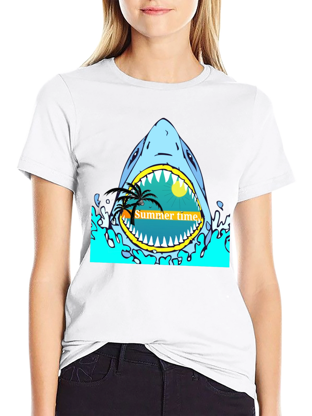 Summer Time Shark Graphic Tee - Black T-Shirt