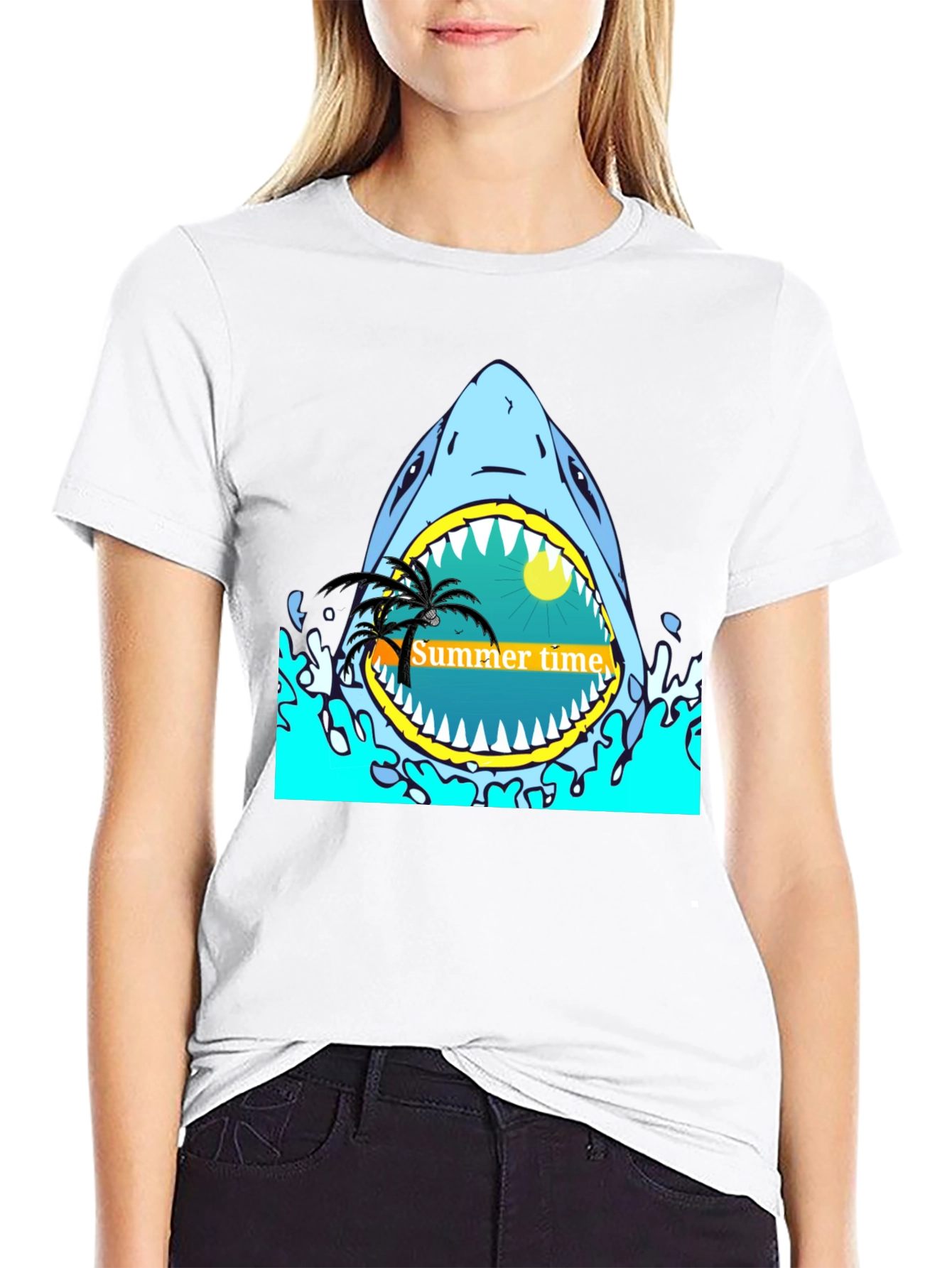 Summer Time Shark Graphic Tee - Black T-Shirt