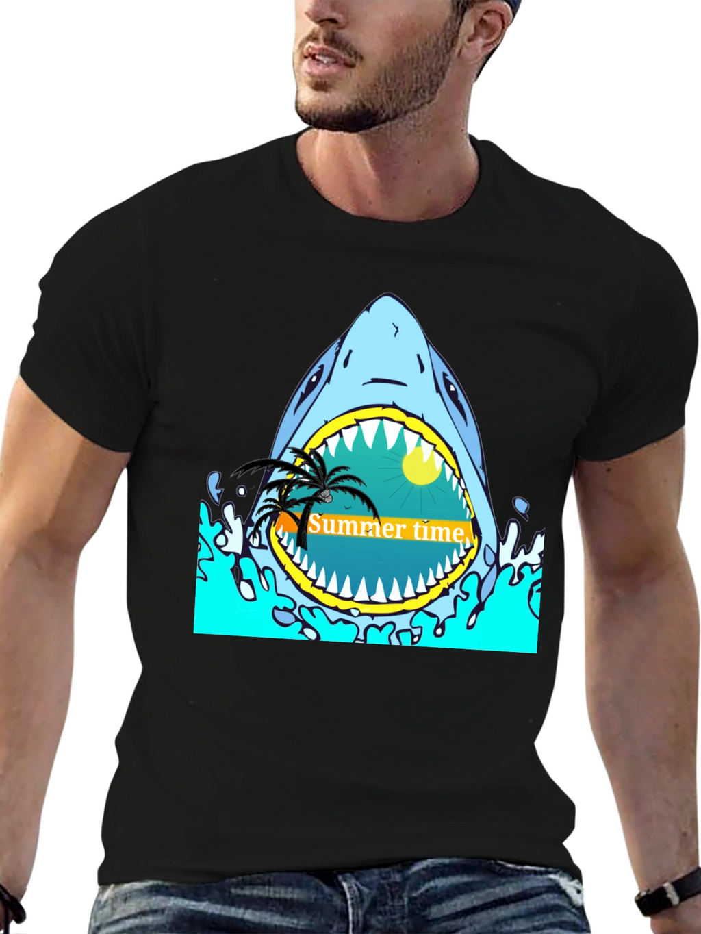 Summer Time Shark Graphic Tee - Black T-Shirt