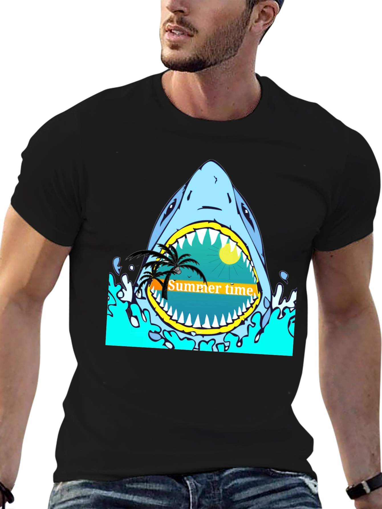 Summer Time Shark Graphic Tee - Black T-Shirt