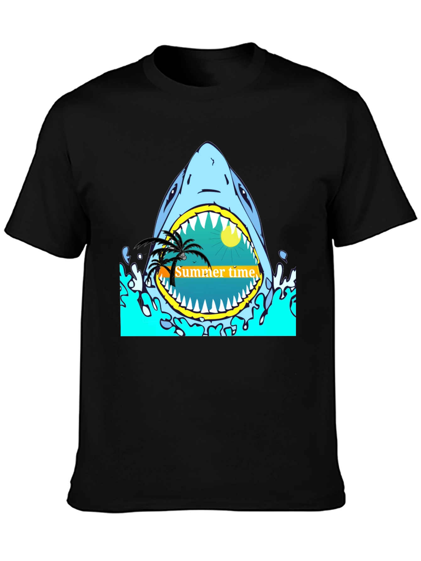 Summer Time Shark Graphic Tee - Black T-Shirt