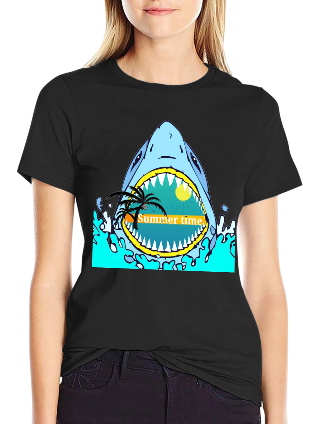 Summer Time Shark Graphic Tee - Black T-Shirt