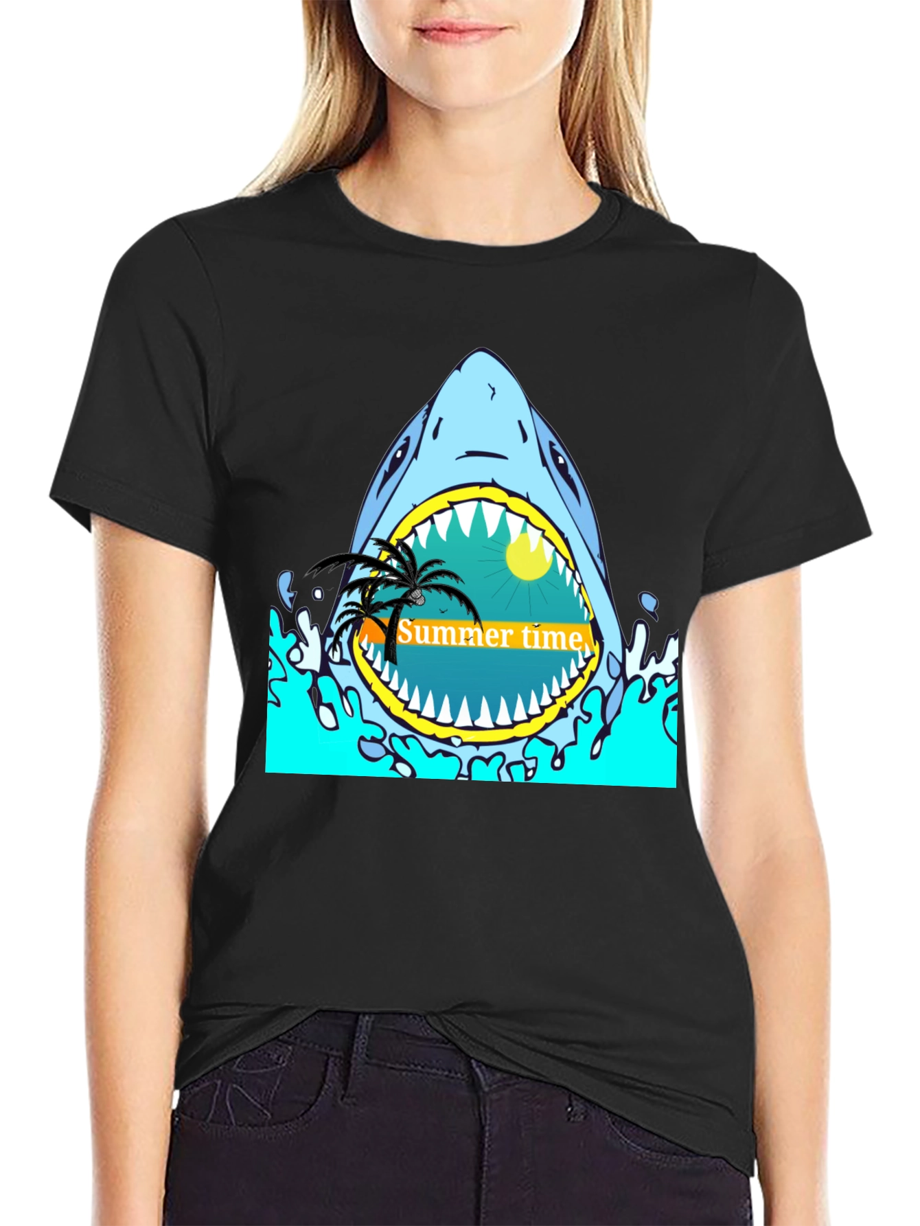 Summer Time Shark Graphic Tee - Black T-Shirt