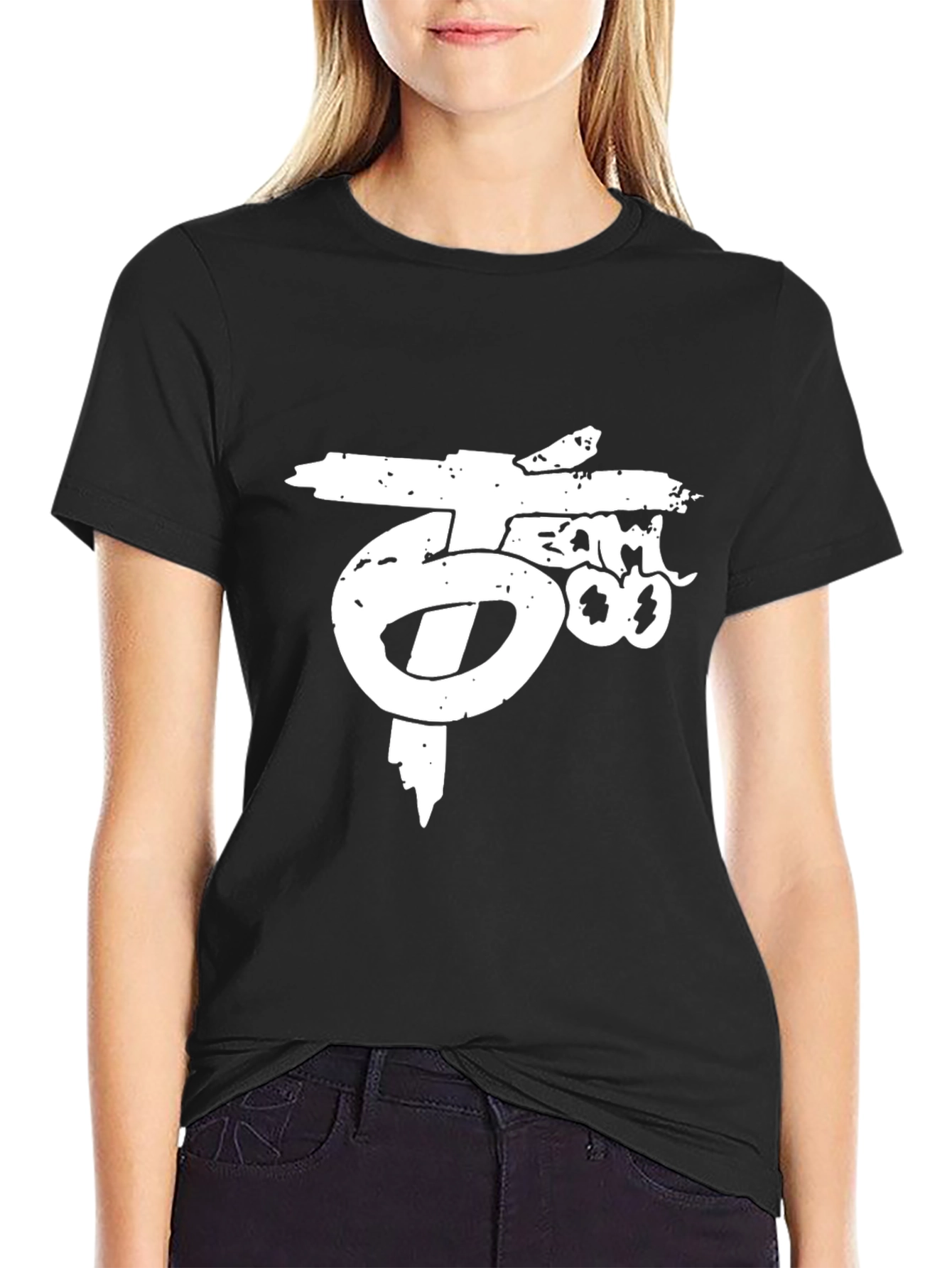 Distressed Graphic Print Black T-Shirt