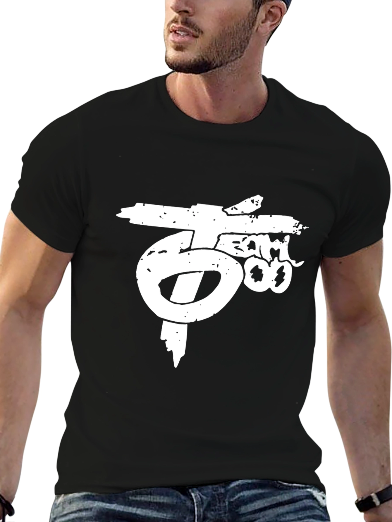 Distressed Graphic Print Black T-Shirt