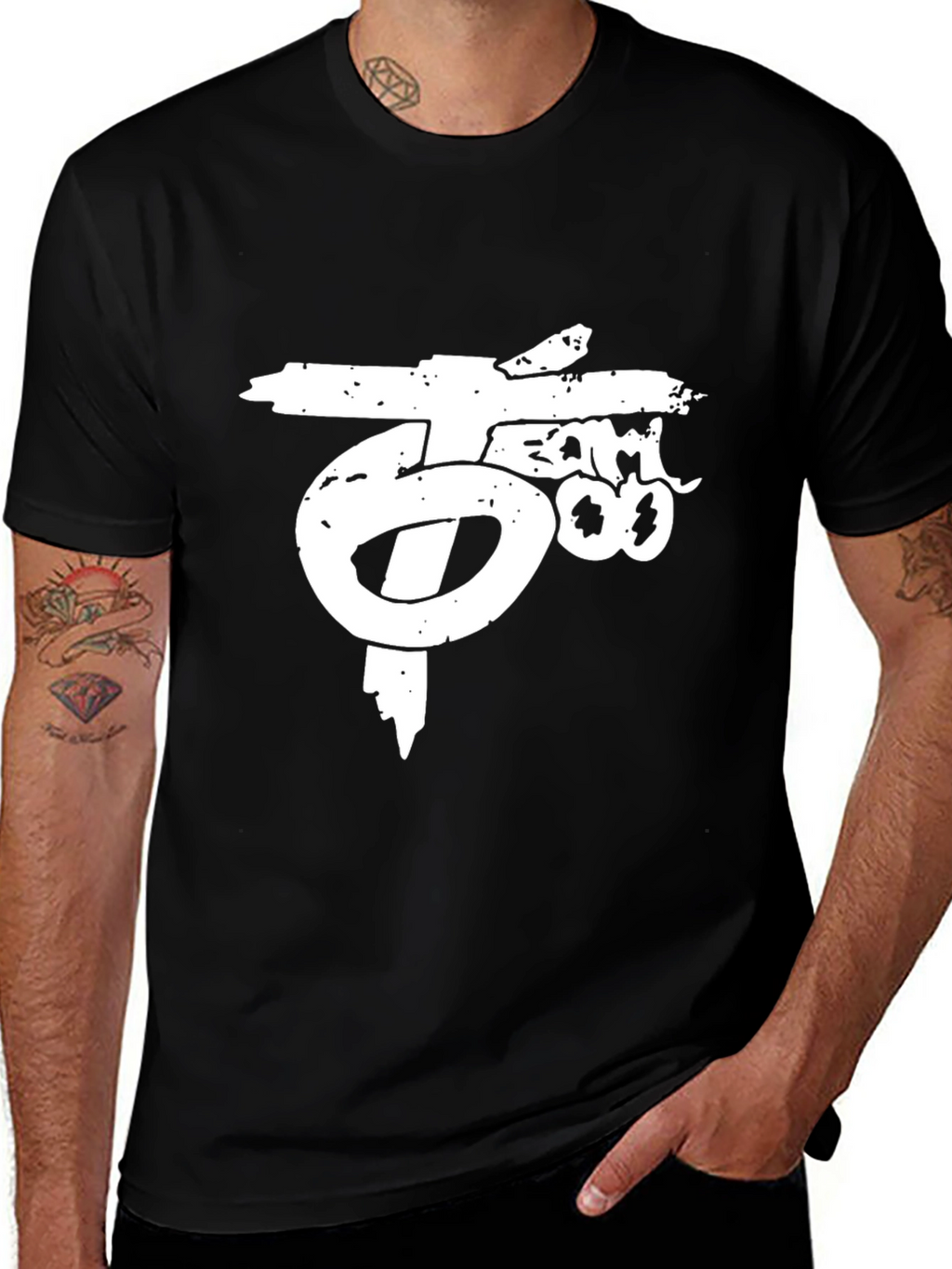 Distressed Graphic Print Black T-Shirt