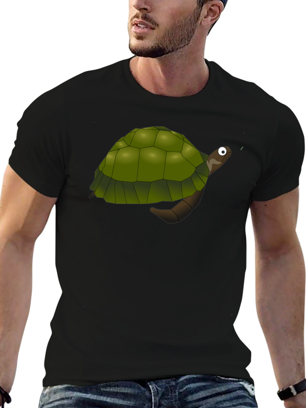 Cartoon Turtle Graphic Black T-Shirt