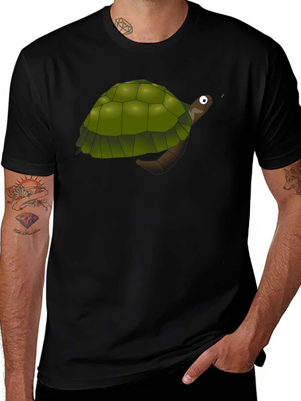 Cartoon Turtle Graphic Black T-Shirt