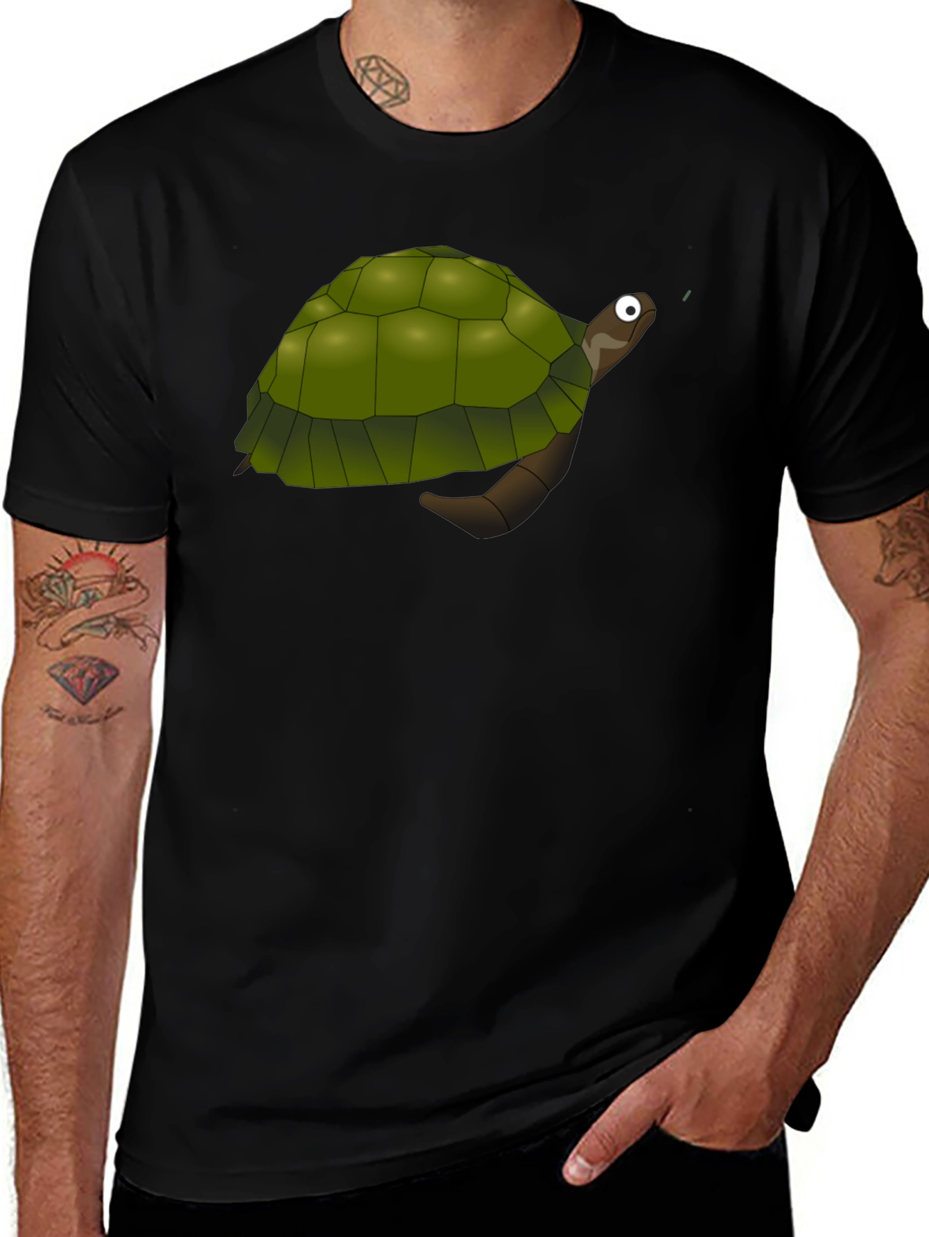Cartoon Turtle Graphic Black T-Shirt