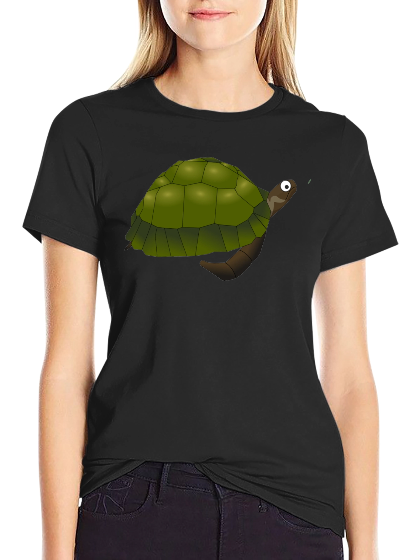 Cartoon Turtle Graphic Black T-Shirt
