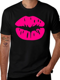 Pink Lips Graphic Black T-Shirt
