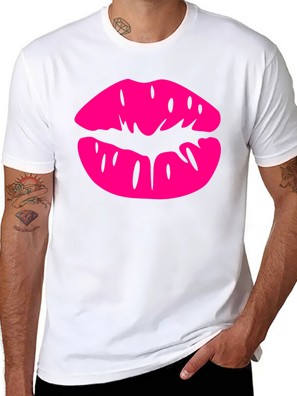 Pink Lips Graphic Black T-Shirt