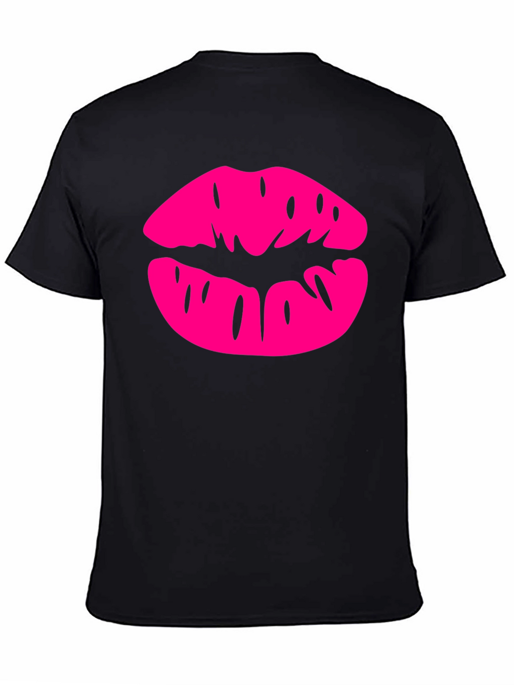Pink Lips Graphic Black T-Shirt