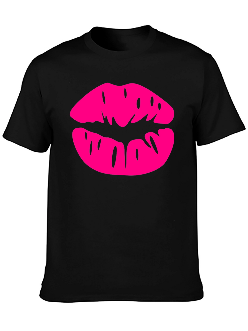Pink Lips Graphic Black T-Shirt