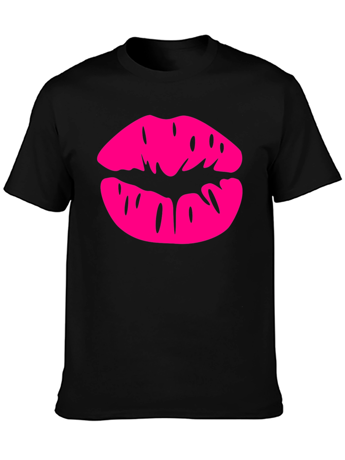 Pink Lips Graphic Black T-Shirt