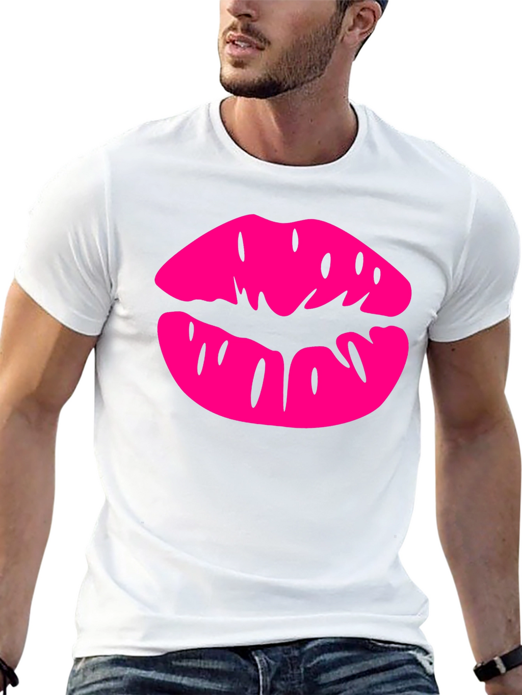 Pink Lips Graphic Black T-Shirt
