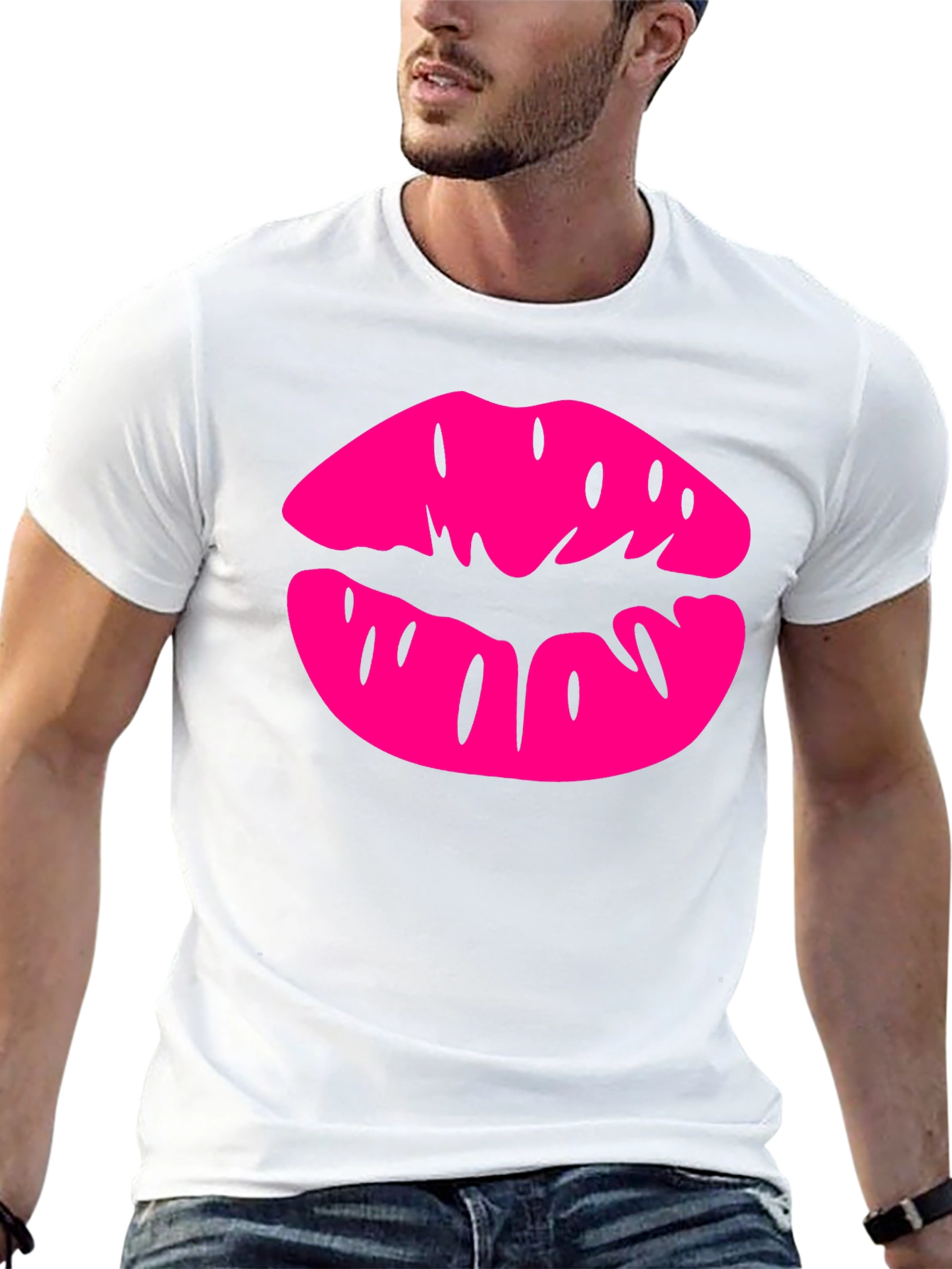 Pink Lips Graphic Black T-Shirt