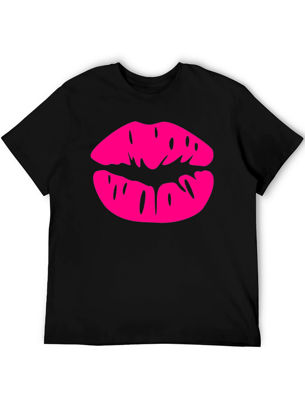 Pink Lips Graphic Black T-Shirt
