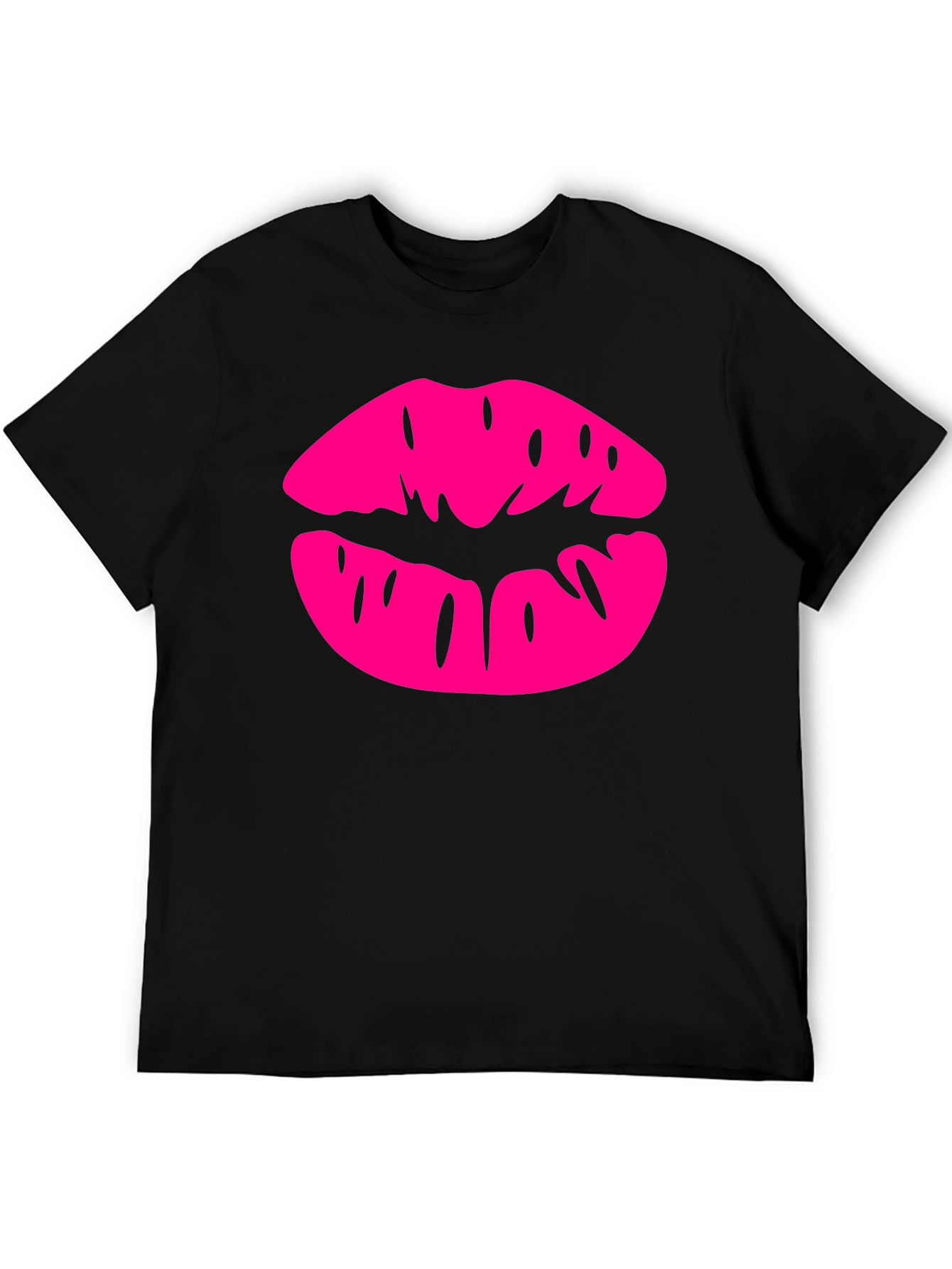 Pink Lips Graphic Black T-Shirt