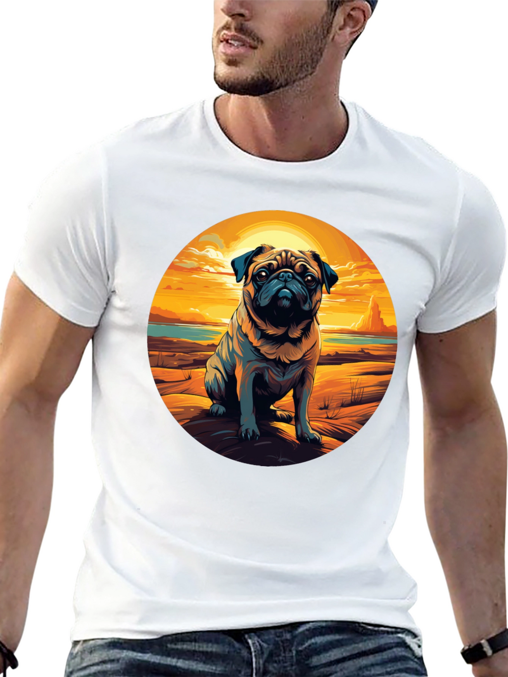 Pug Sunset Graphic Tee - Cool Dog Lover Shirt