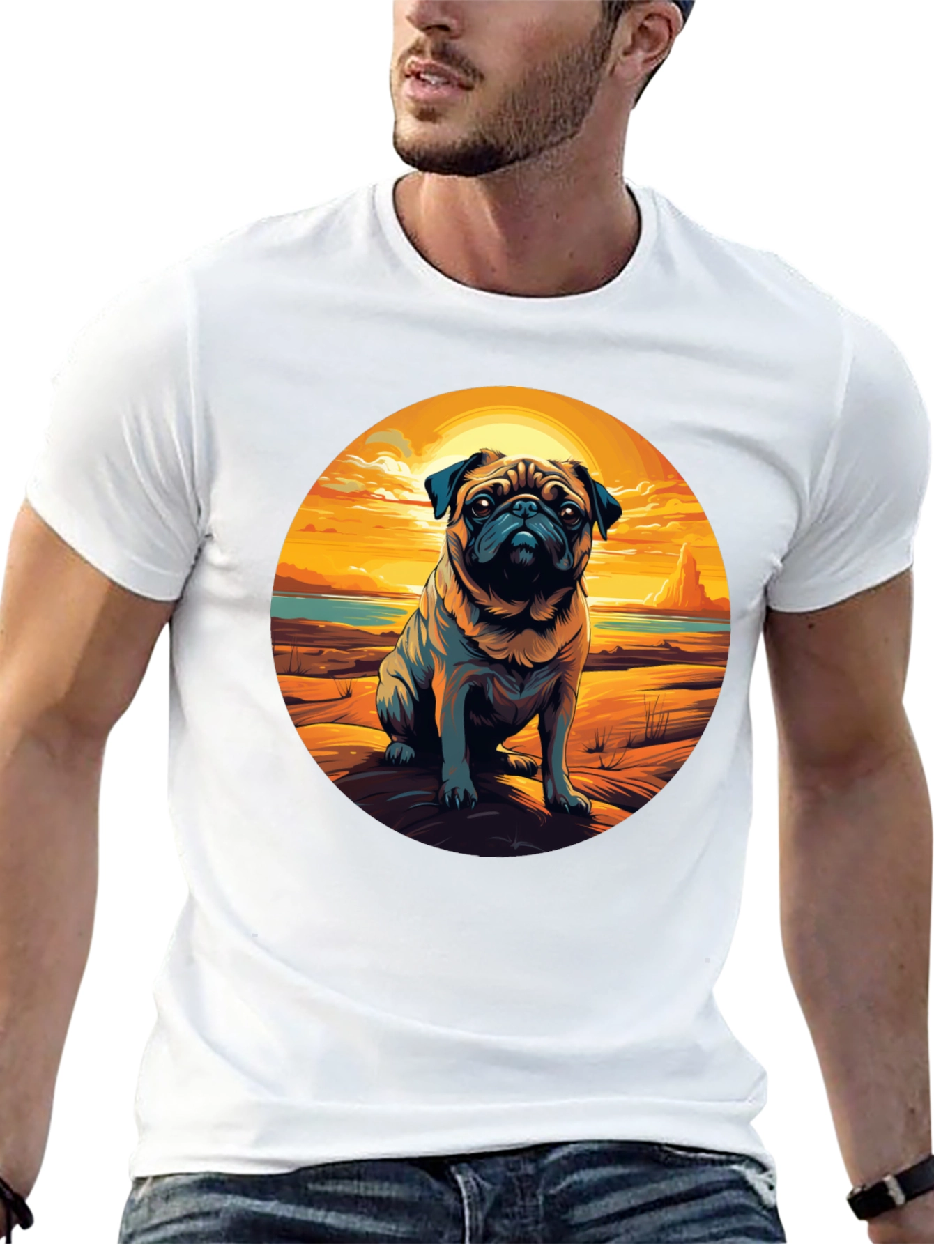 Pug Sunset Graphic Tee - Cool Dog Lover Shirt