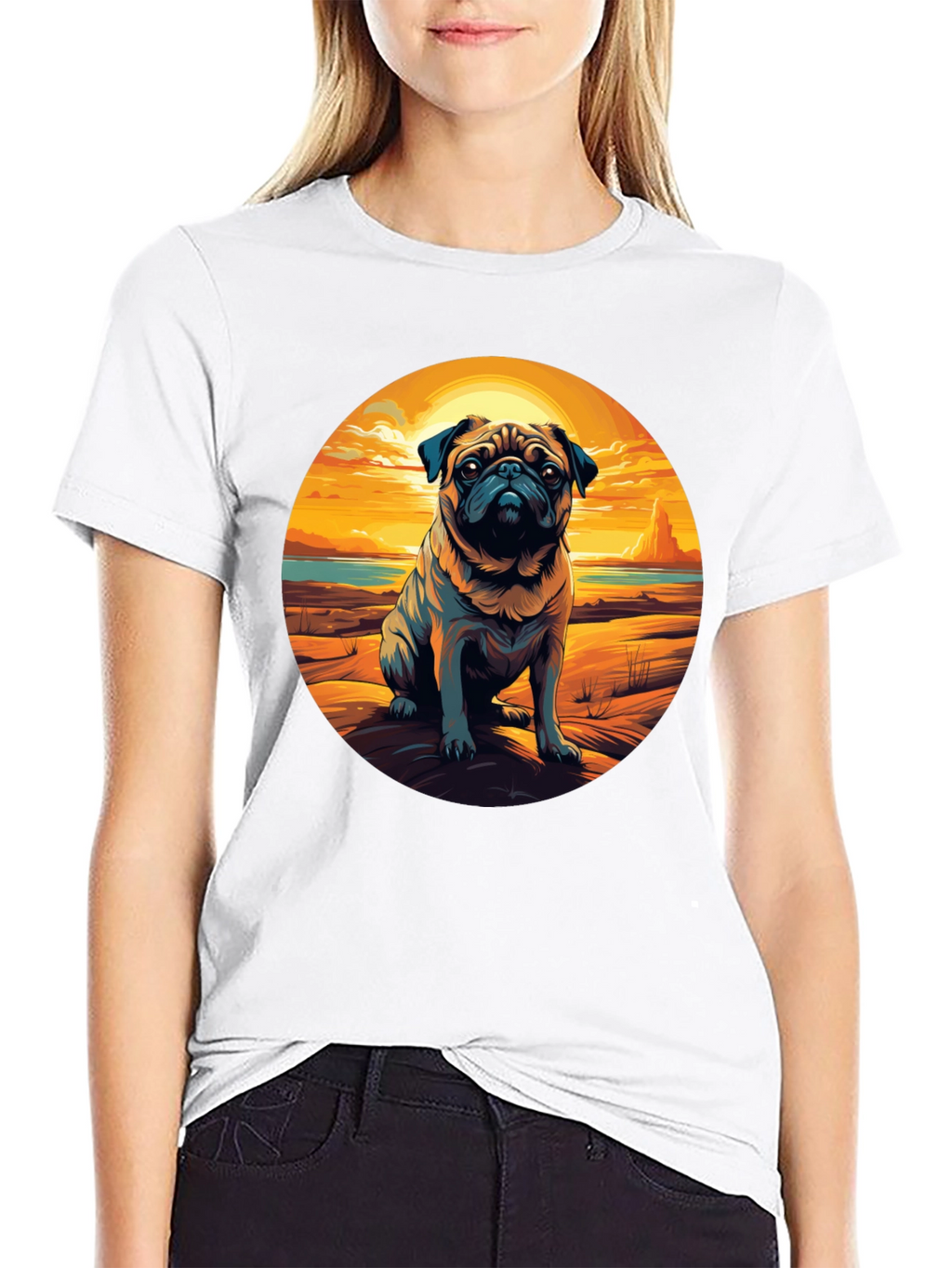 Pug Sunset Graphic Tee - Cool Dog Lover Shirt