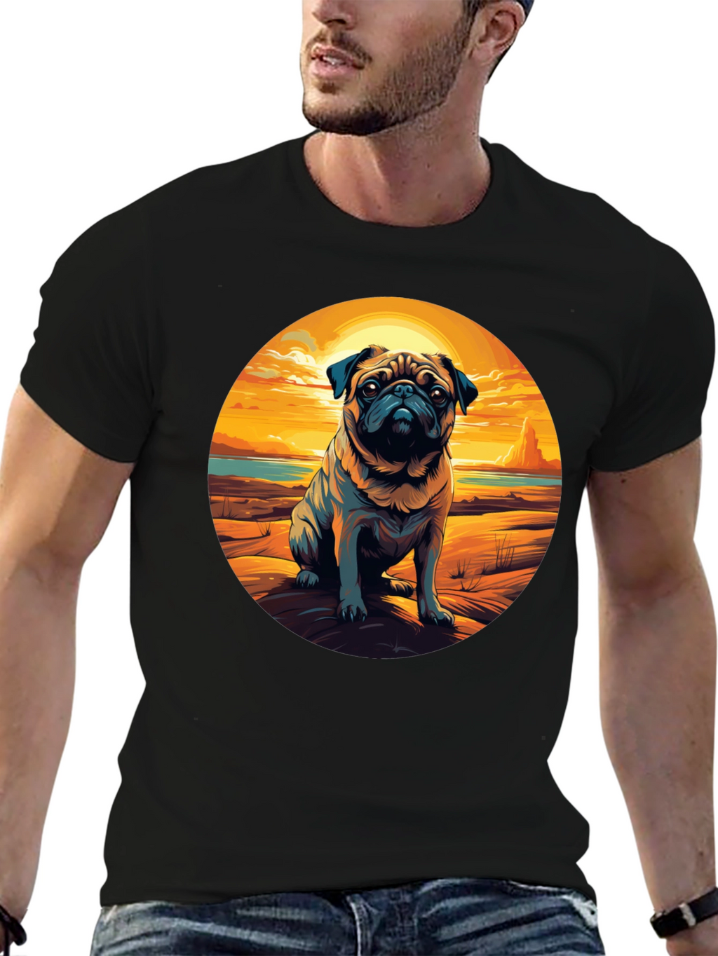 Pug Sunset Graphic Tee - Cool Dog Lover Shirt
