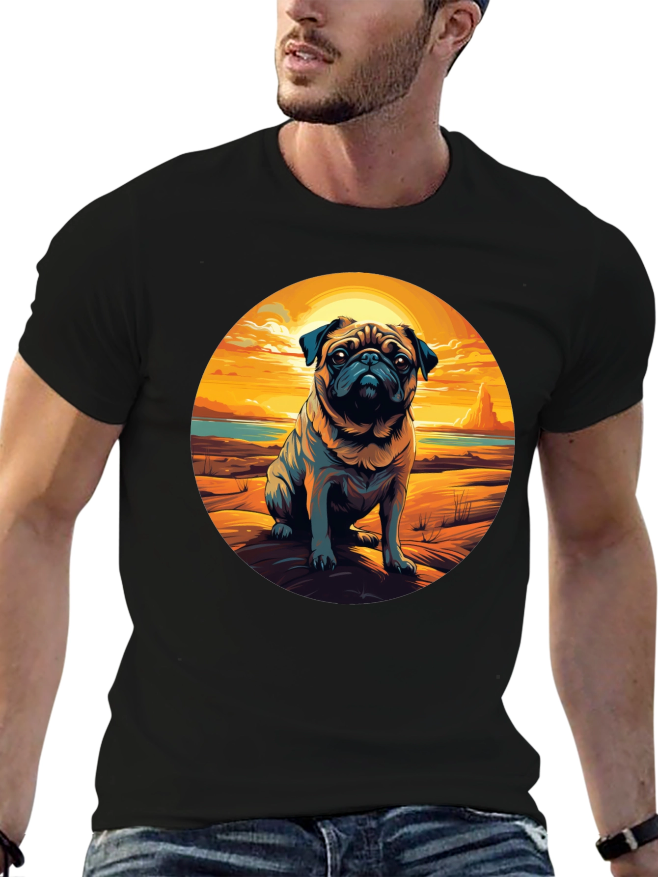 Pug Sunset Graphic Tee - Cool Dog Lover Shirt