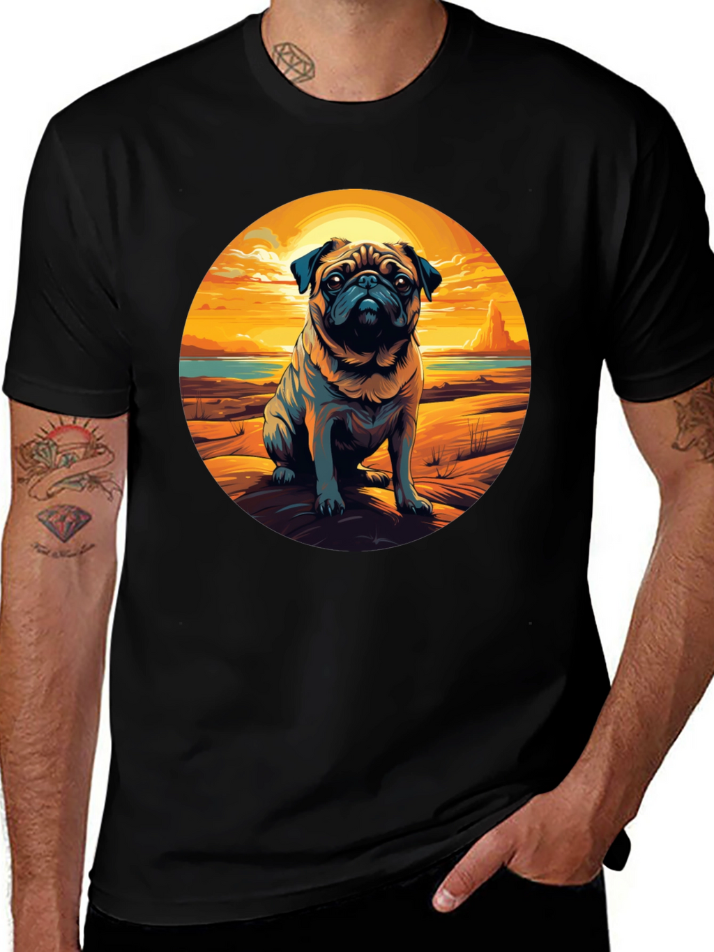 Pug Sunset Graphic Tee - Cool Dog Lover Shirt