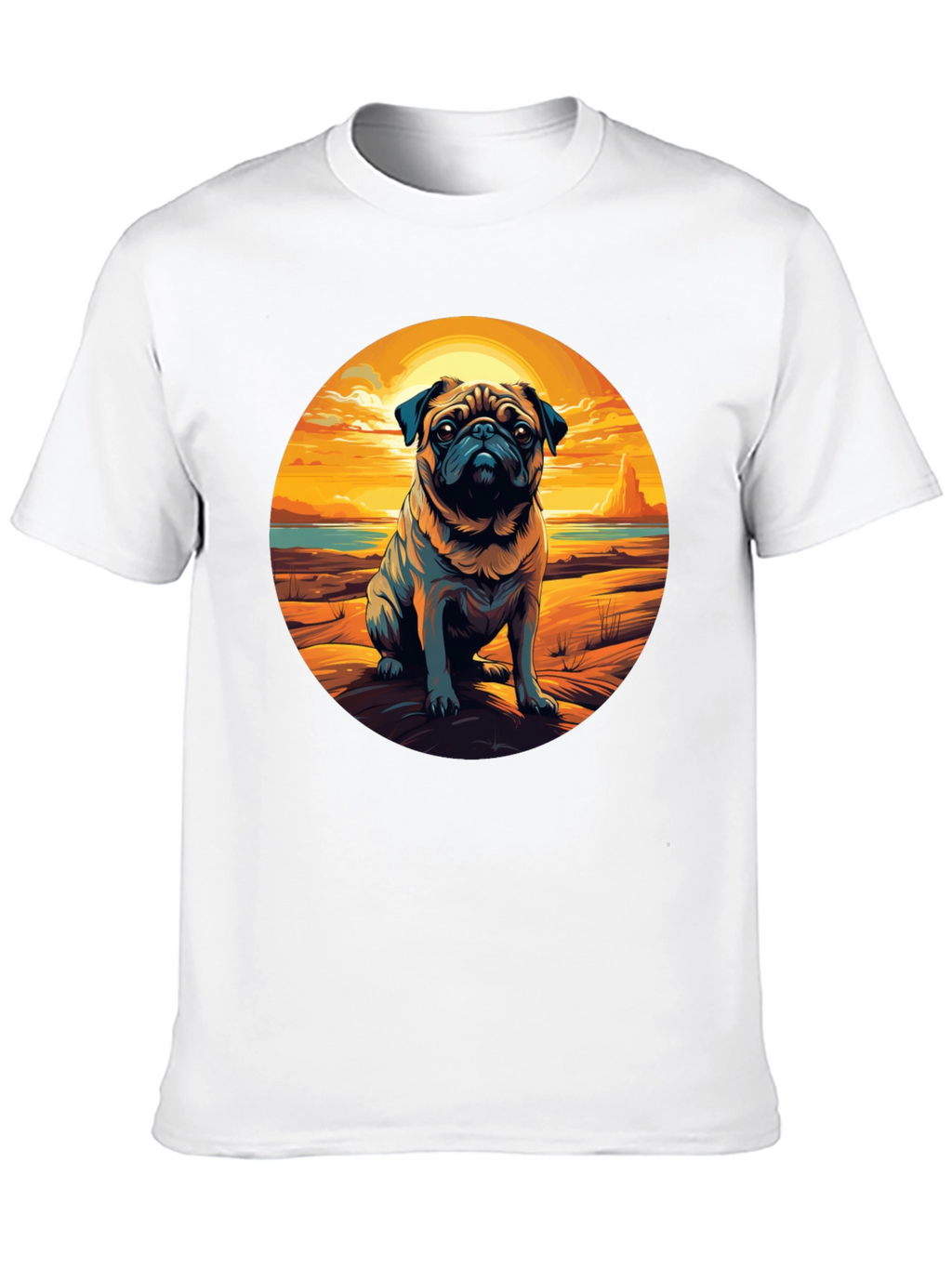 Pug Sunset Graphic Tee - Cool Dog Lover Shirt