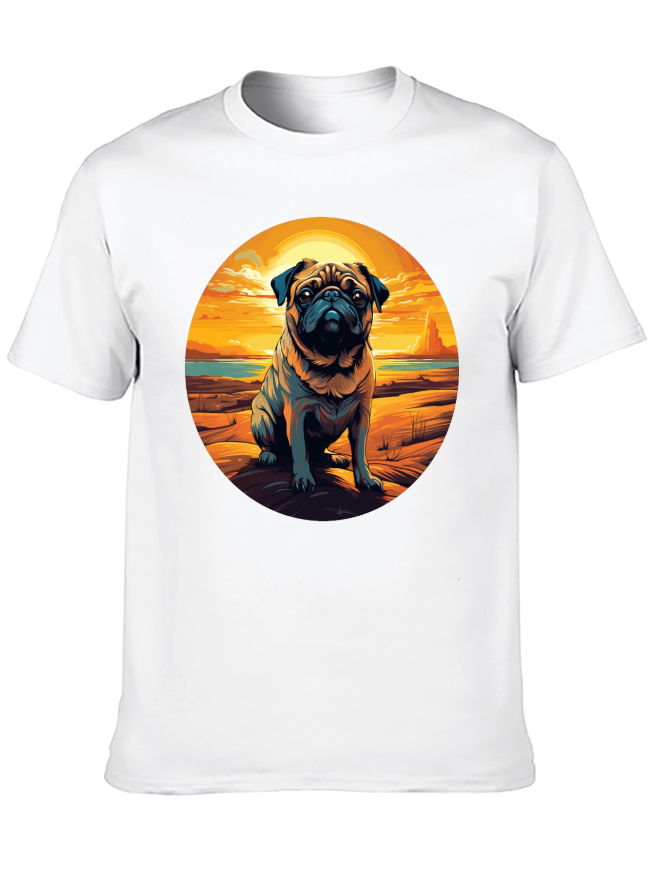 Pug Sunset Graphic Tee - Cool Dog Lover Shirt