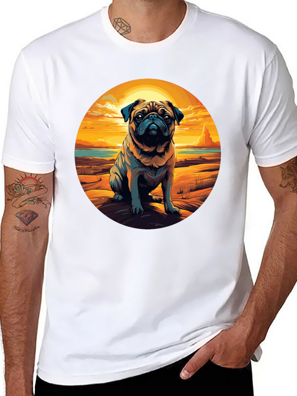 Pug Sunset Graphic Tee - Cool Dog Lover Shirt