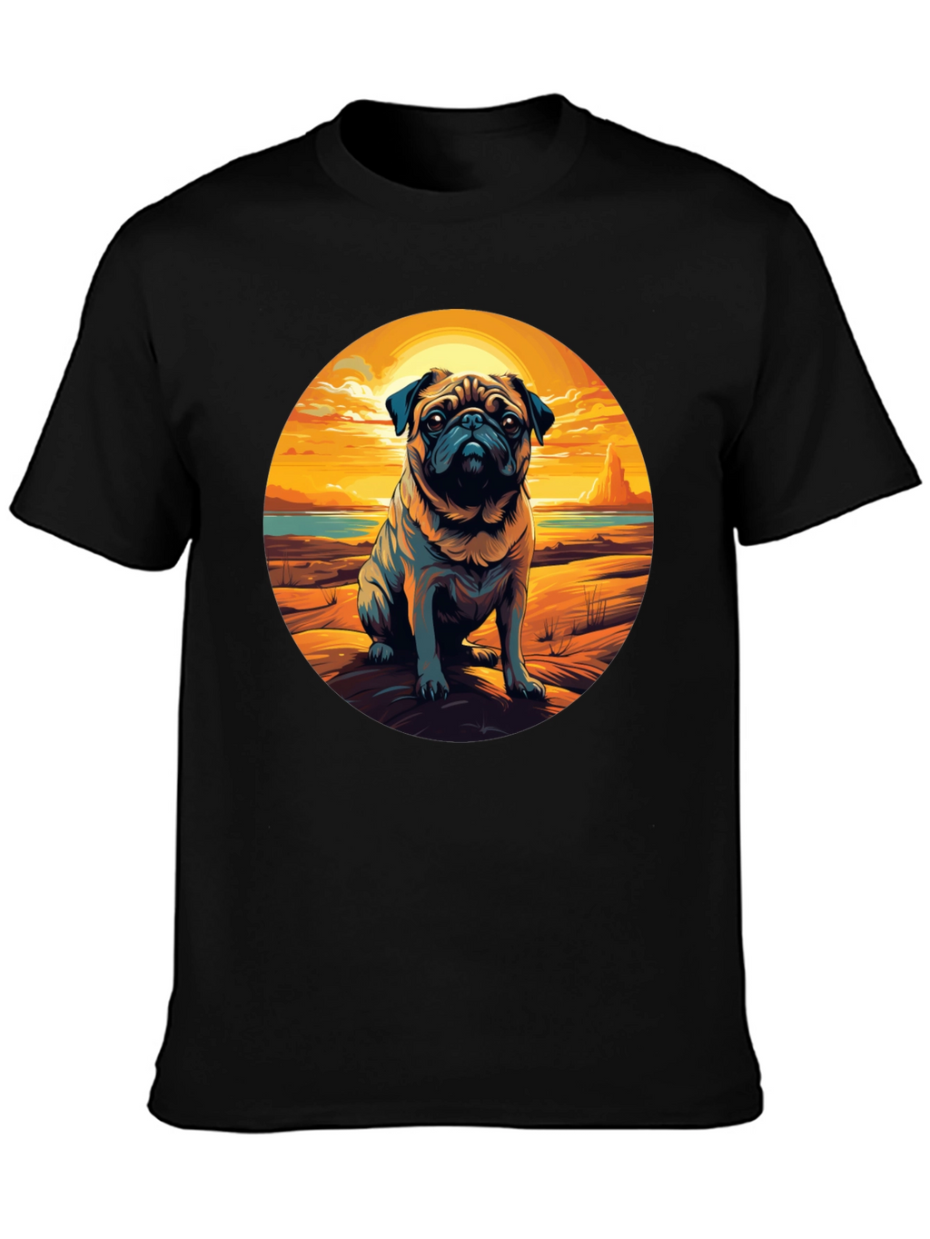 Pug Sunset Graphic Tee - Cool Dog Lover Shirt