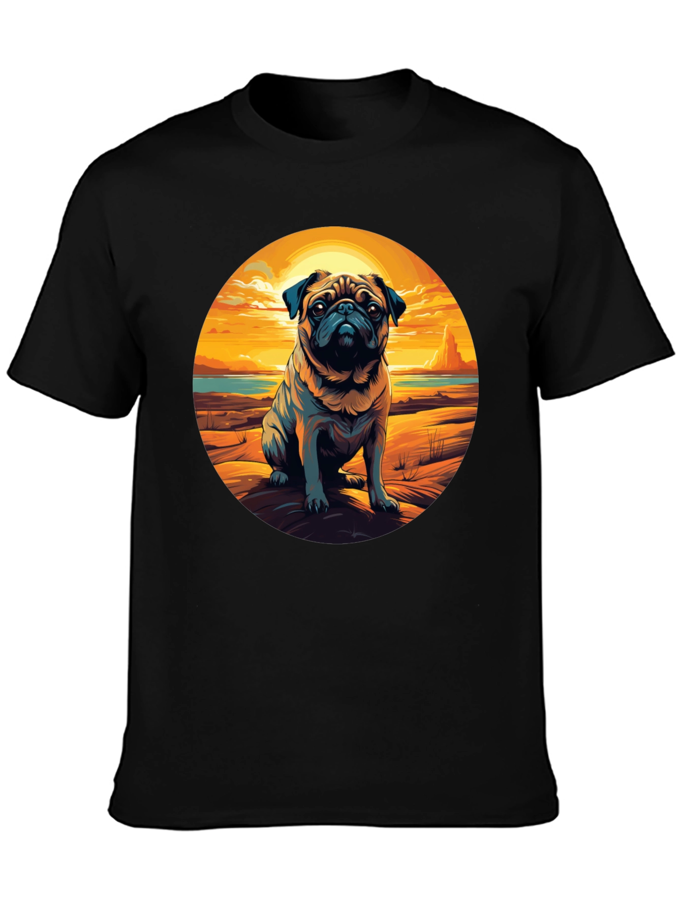 Pug Sunset Graphic Tee - Cool Dog Lover Shirt