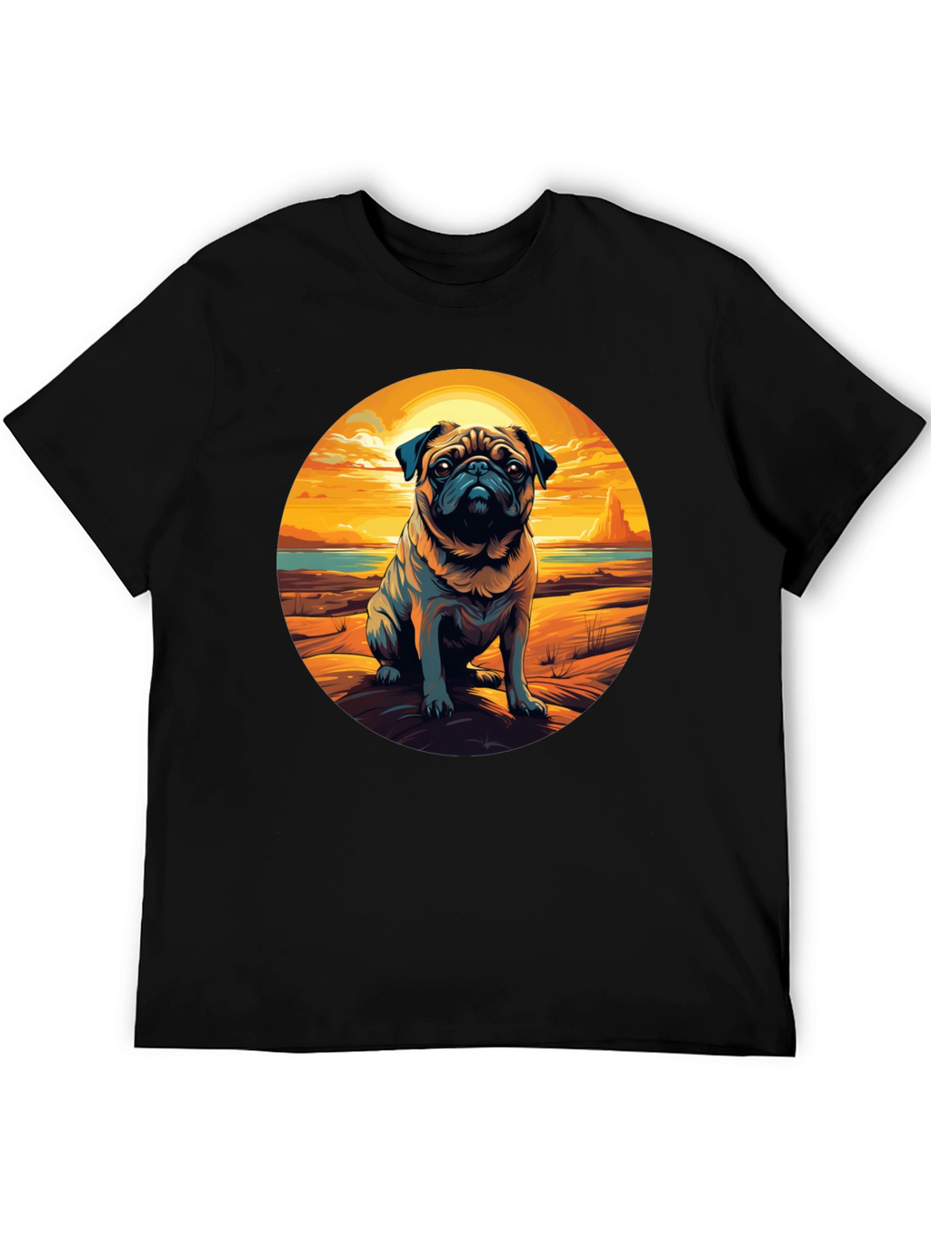 Pug Sunset Graphic Tee - Cool Dog Lover Shirt