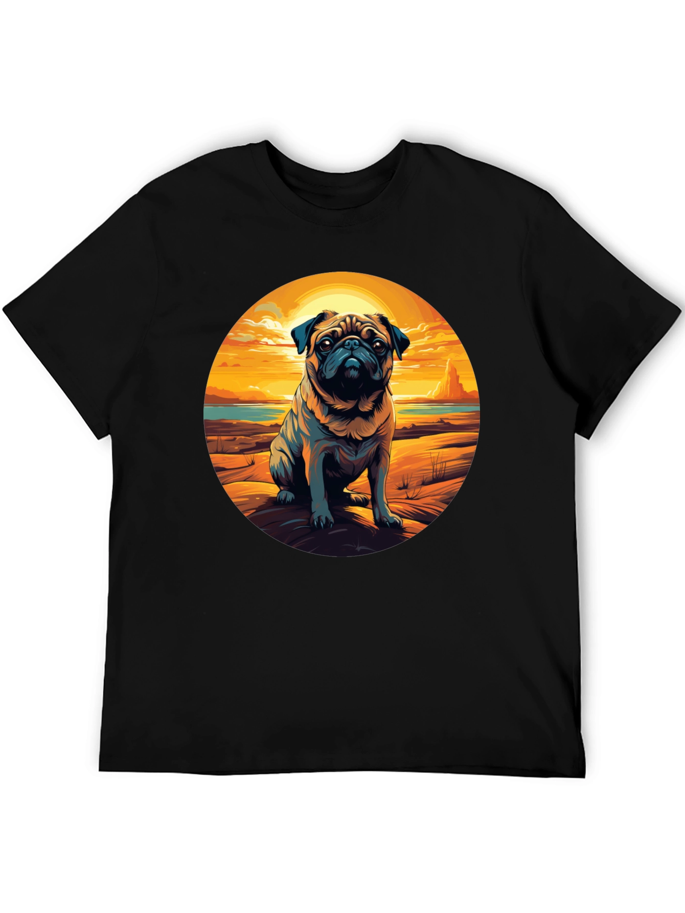 Pug Sunset Graphic Tee - Cool Dog Lover Shirt