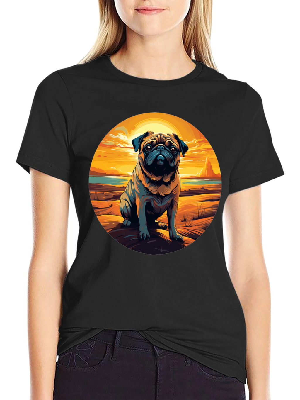 Pug Sunset Graphic Tee - Cool Dog Lover Shirt