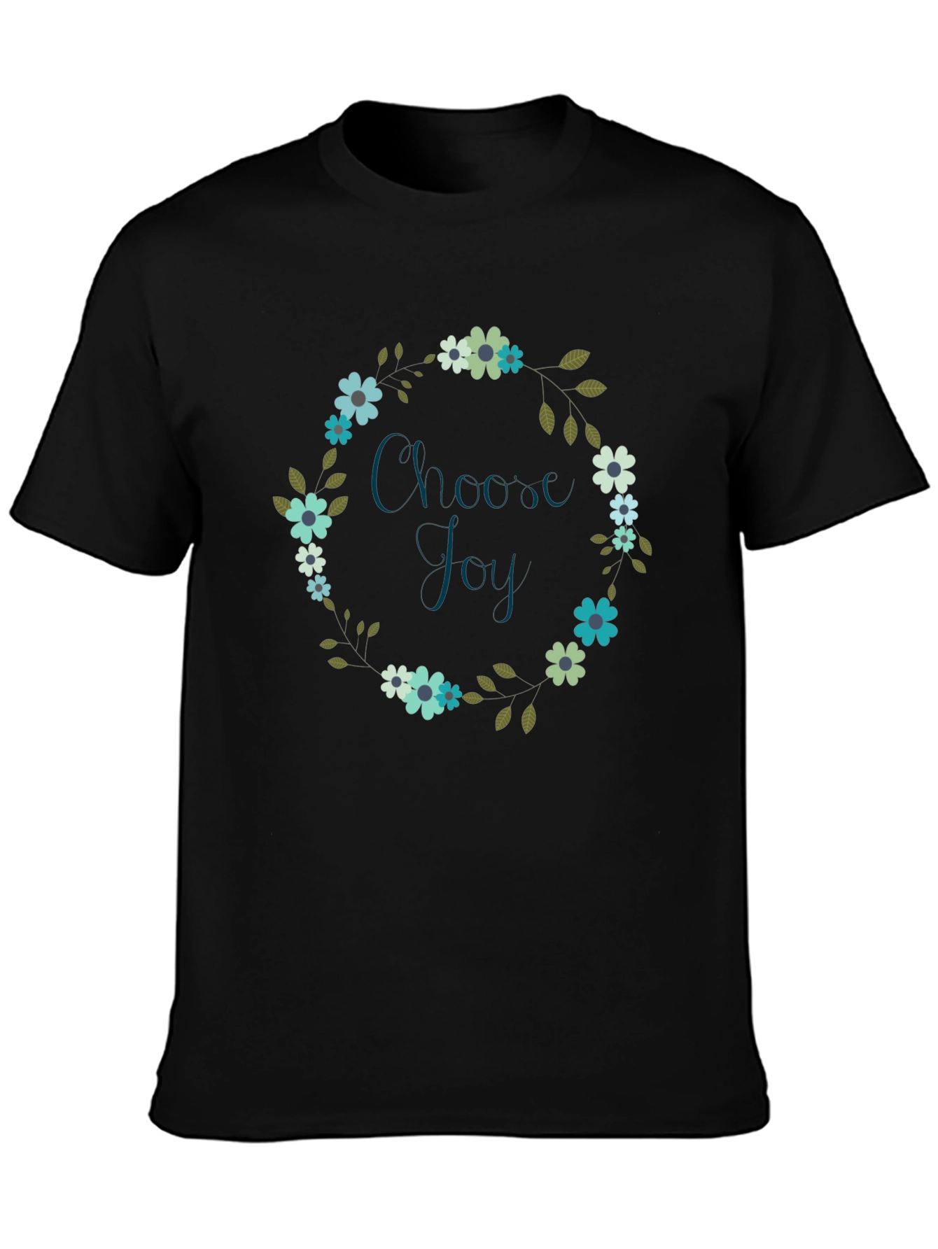 Choose Joy Floral Wreath Black T-Shirt