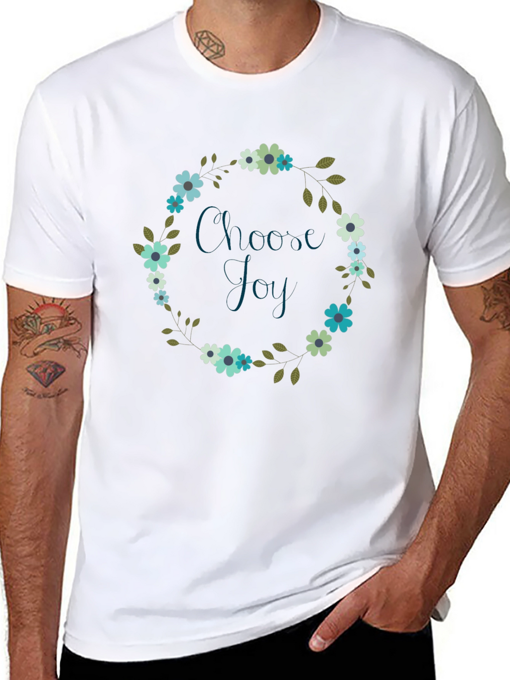 Choose Joy Floral Wreath Black T-Shirt