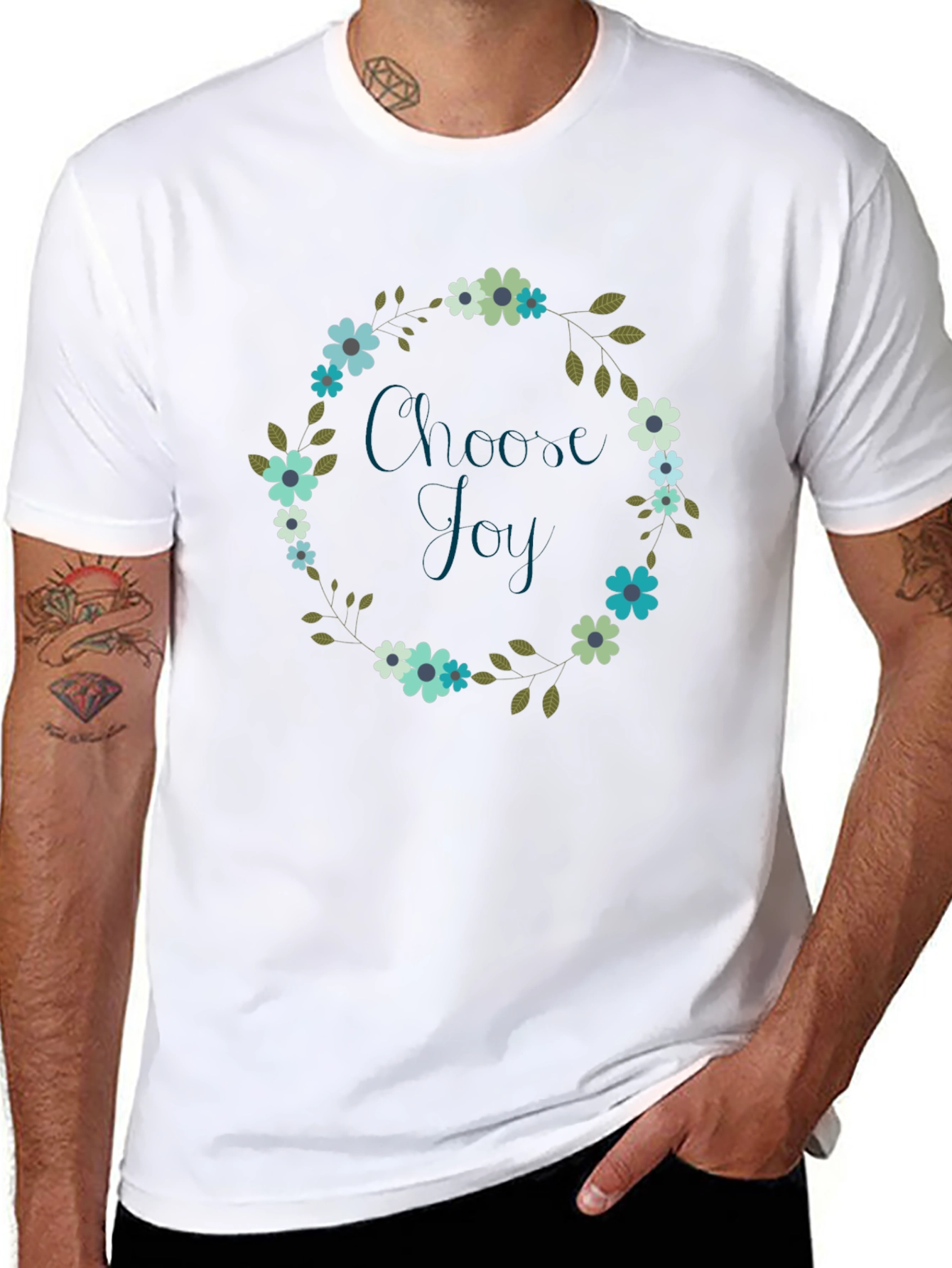 Choose Joy Floral Wreath Black T-Shirt