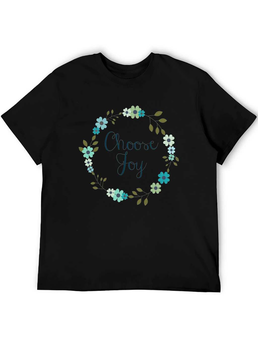 Choose Joy Floral Wreath Black T-Shirt