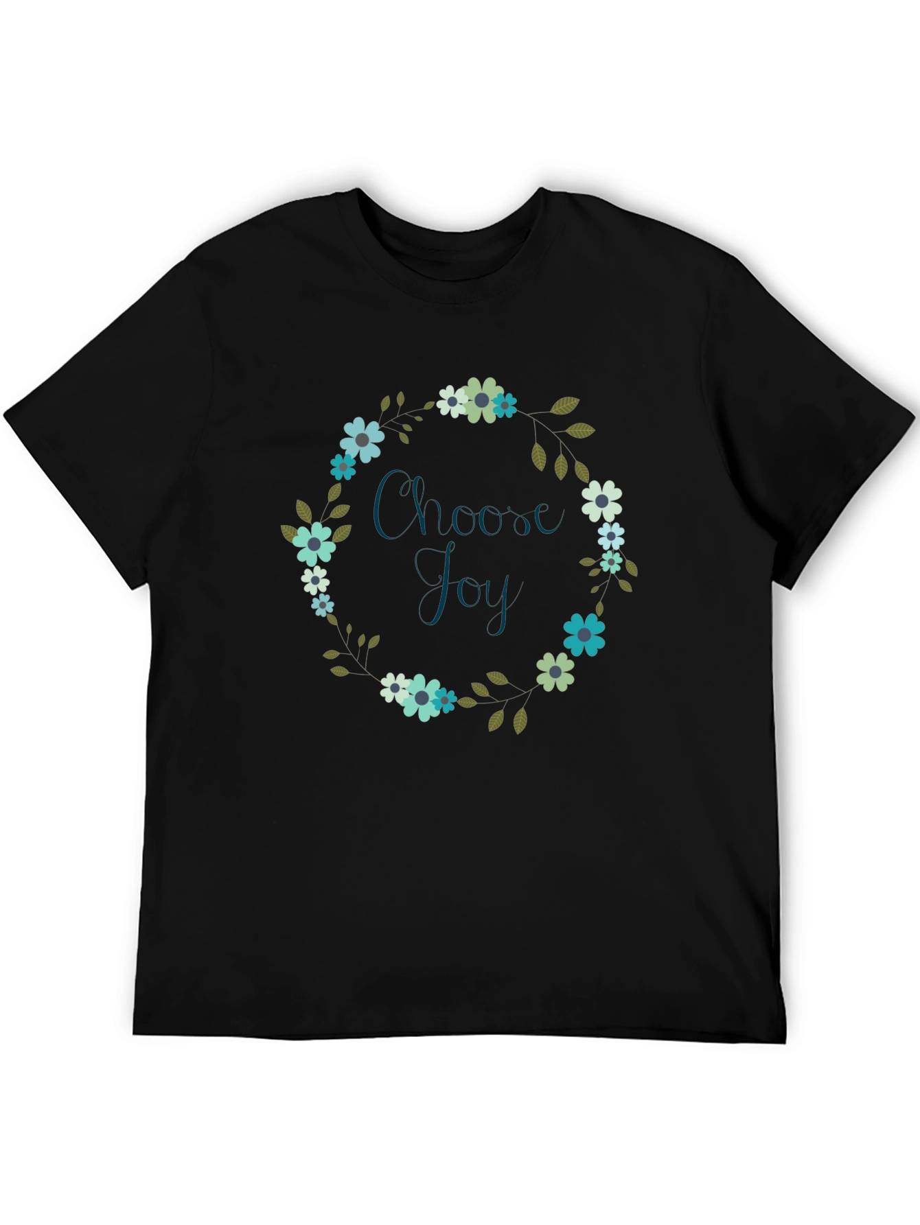 Choose Joy Floral Wreath Black T-Shirt