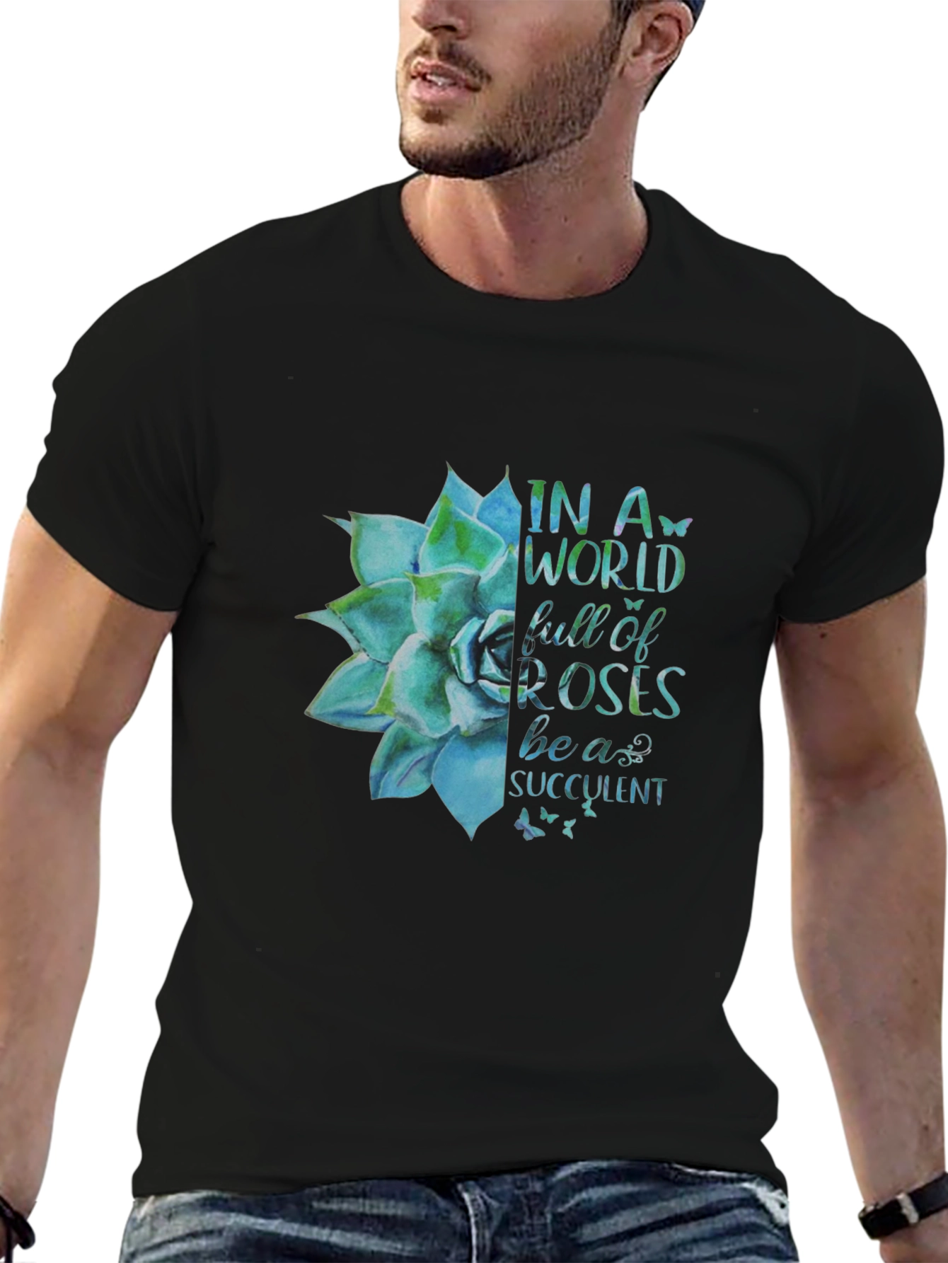 Succulent Graphic Black T-Shirt