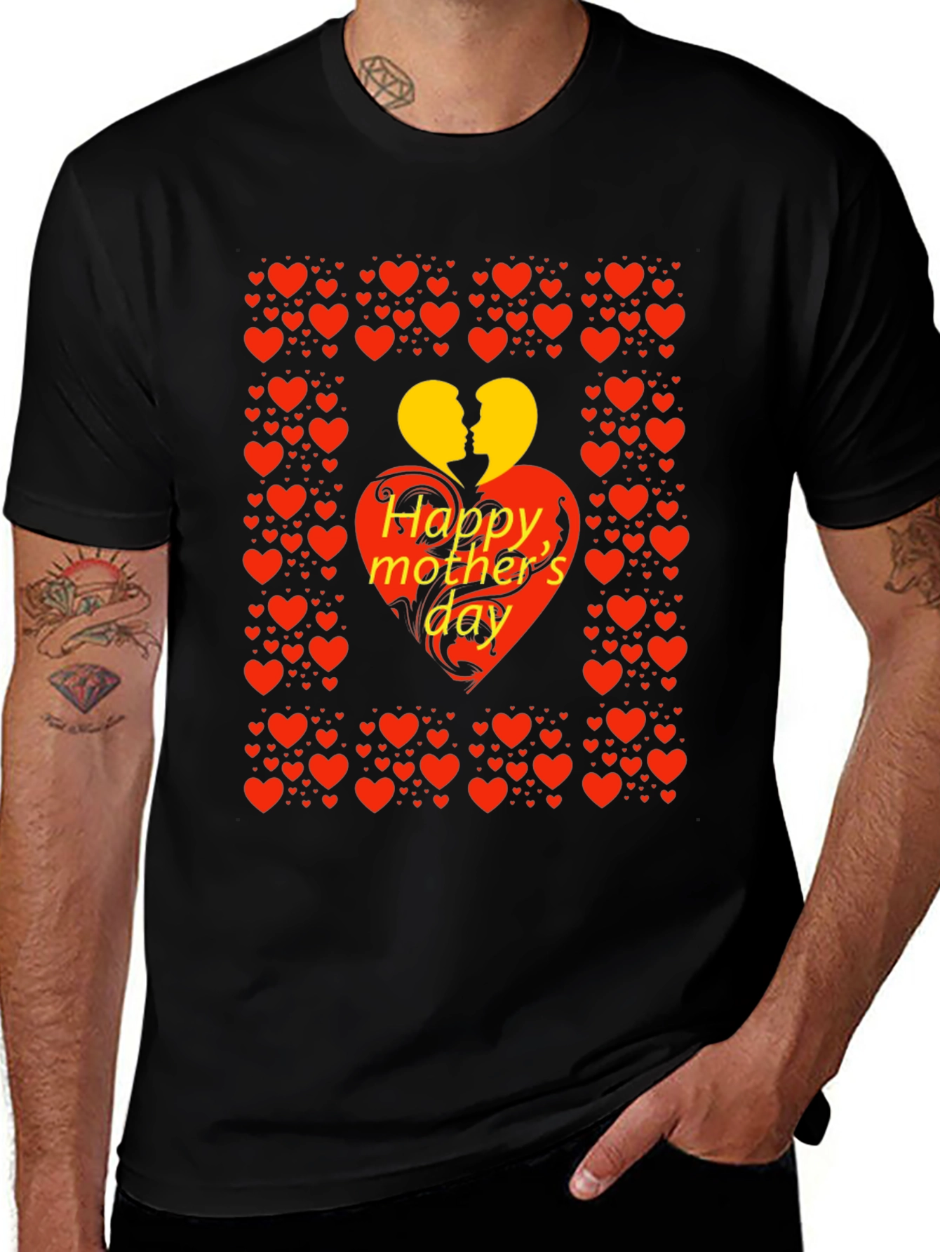 Happy Mothers Day Heart Graphic Tee - Black